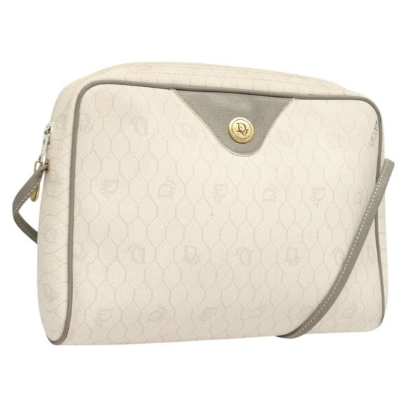 Christian Dior Honeycomb Canvas Shoulder Bag PVC White Gold Auth sw752 - Picture 1 of 16